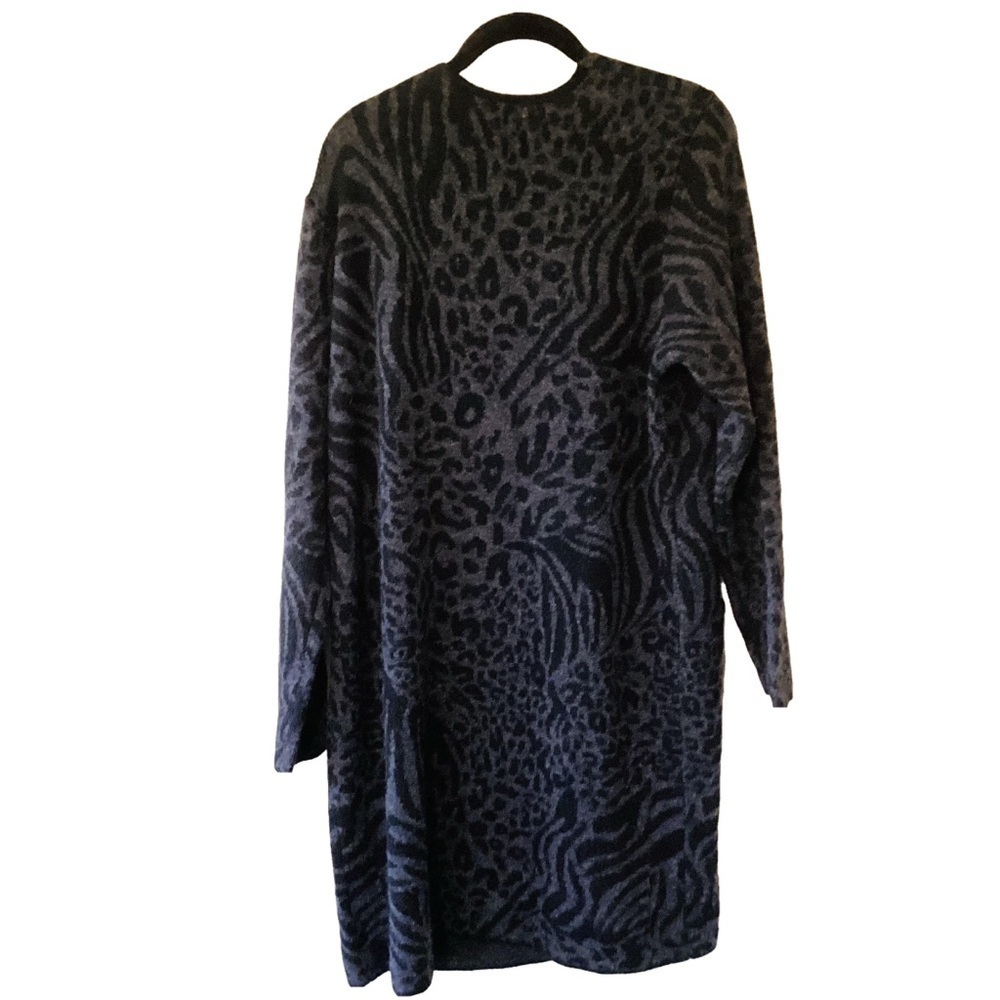 NWOT Fortune+Ivy Animal Print Longline Cardigan Sweater L Gray Black - Picture 2 of 8